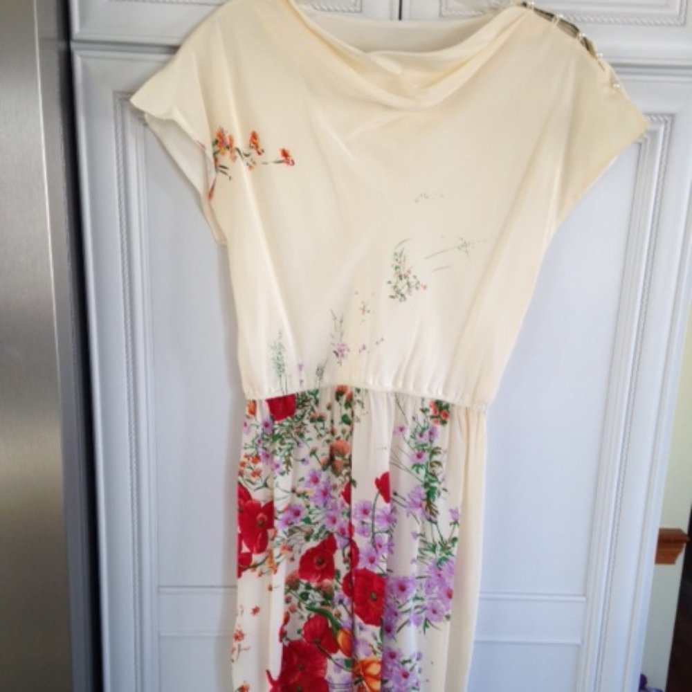 Cream silk floral print bottom dress